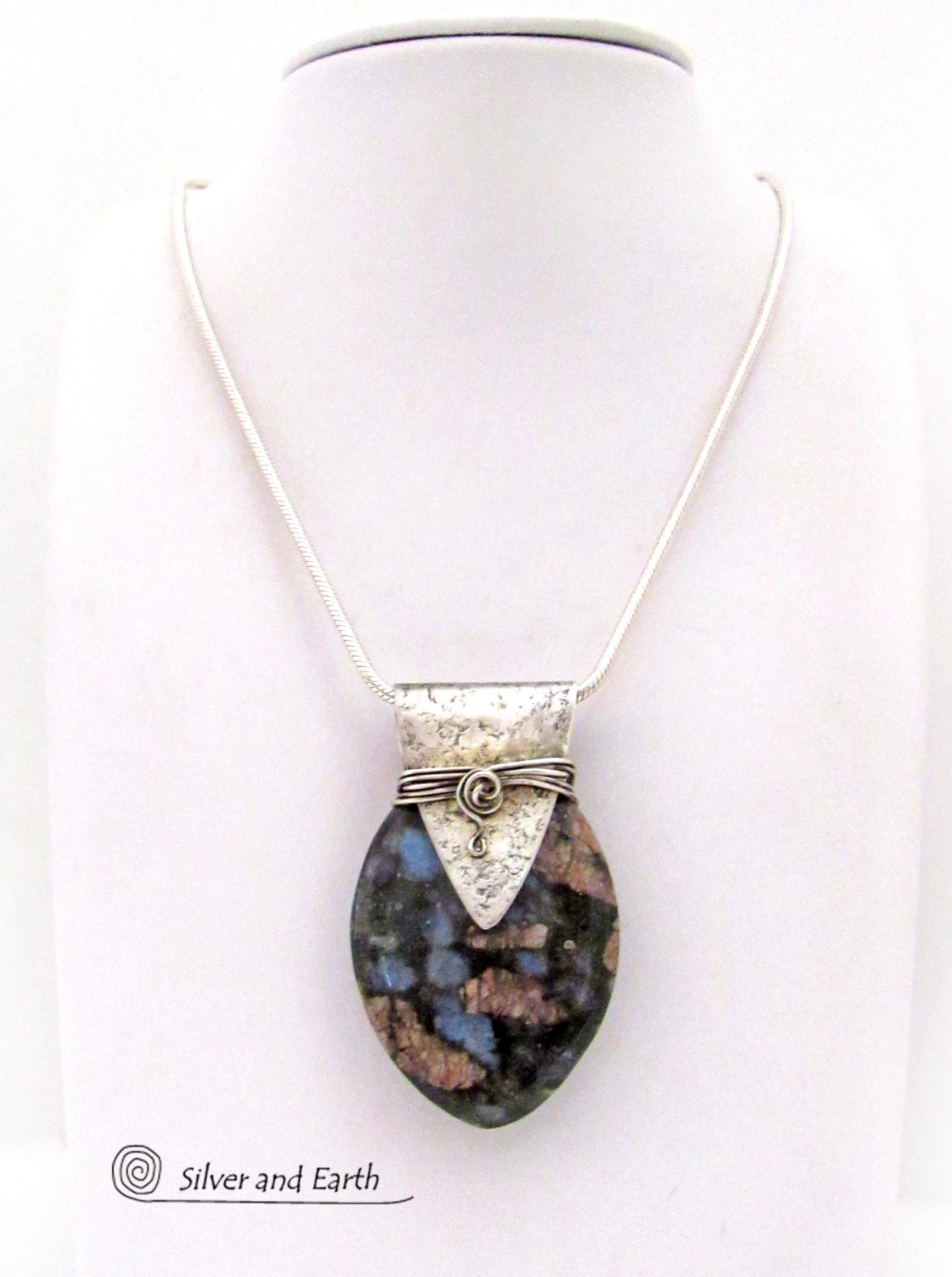 Sterling Silver Necklace with Llanite Gemstone Unique Stone Jewelry Silver and Earth Jewelry